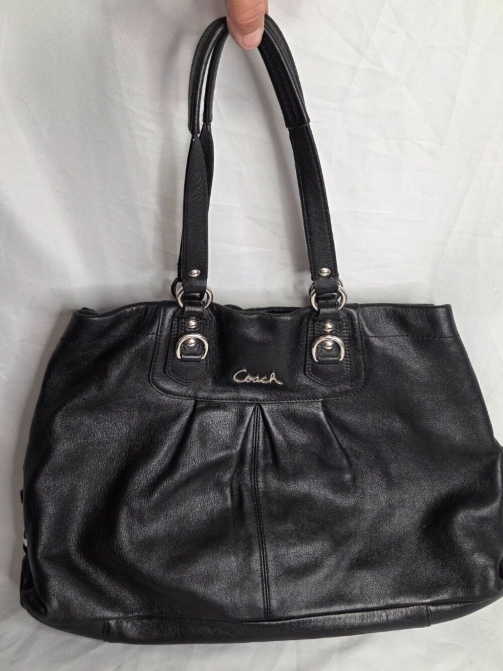 AUTHENTIC COACH ASHLEY LEATHER LARGE SATCHEL CARRYALL BAG PURSE F15513 BLACK - Picture 3 of 16